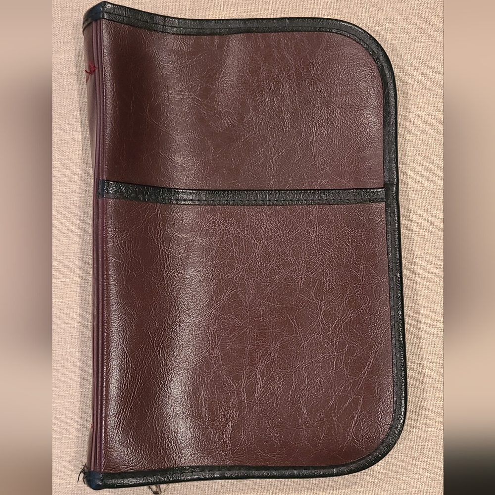 Vintage Faux Leather Zippered Bible Cover Brown Fits 10.5 x 7 Inch